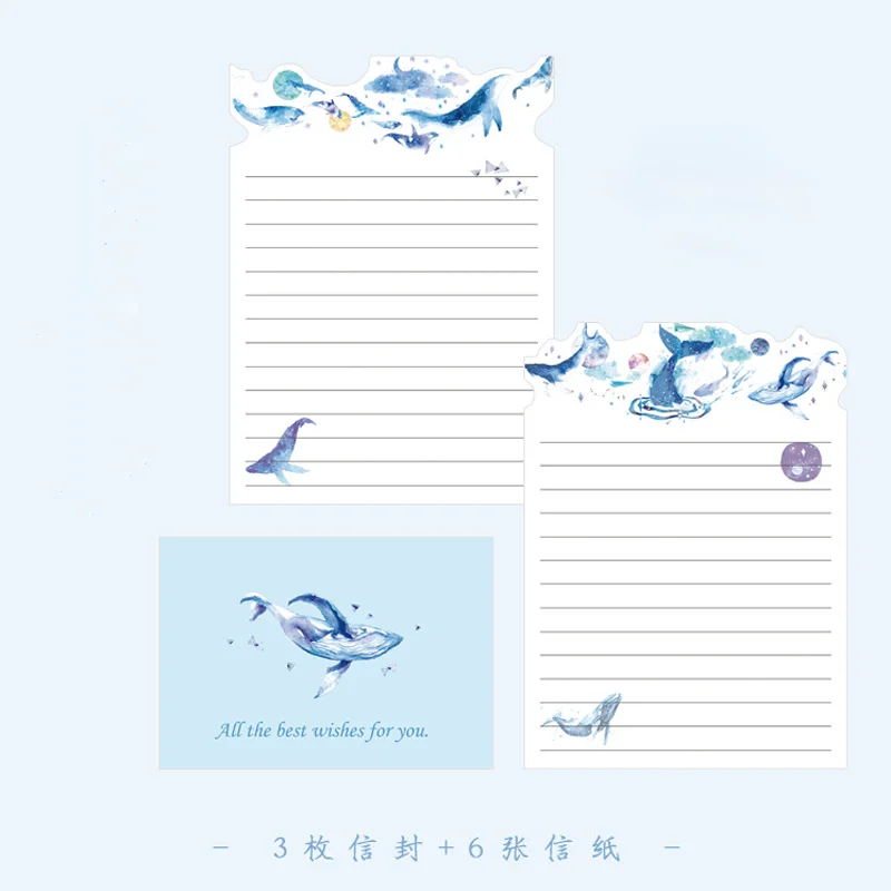 3 Envelope+6 Paper Letter Kawaii Flower Planet Whale Series Creative Stationery School Office Supplies Children Envelope Wedding kraft paper envelopes mailing envelopes mini envelopes window envelopes gift card envelopes