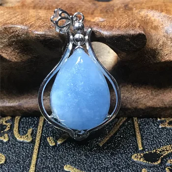 

Genuine Blue Aquamarine Pendant For Women Lady Crystal Water Drop 32x21x11mm Beads Natural Stone Necklace Pendant Jewelry AAAAA