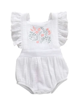 

0-24M Newborn Baby Girl Bodysuit Summer Ruffle Sleeveless Backless Embroidery Jumpsuit Elegant Plain Sunsuit Outfits Clothes