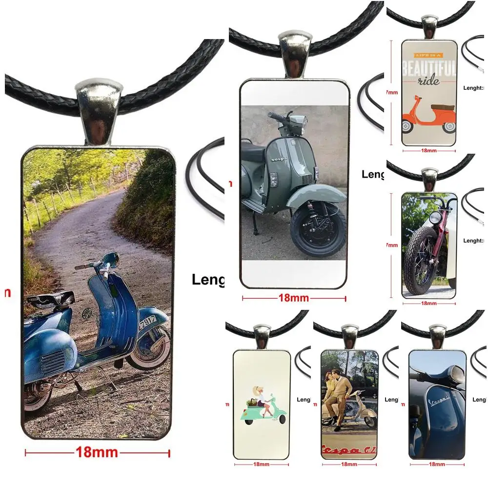 Vespa скутер стеклянный подвесной брелок ожерелье прямоугольное модное для