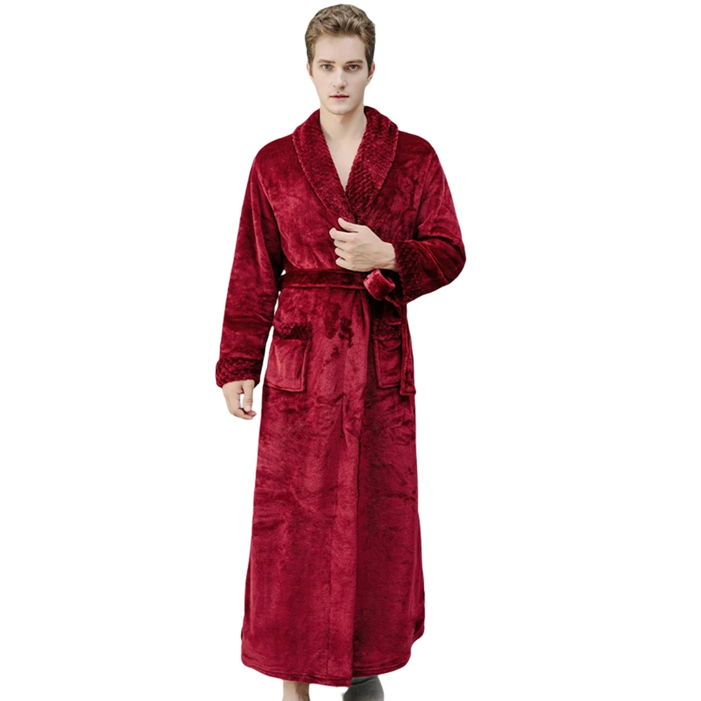 Couple Casual Bathrobe Winter Autumn  Flannel Long Robe Warm Thick Sleepwear Pajamas Bathrobe Nightgown Spa Dressing Gown