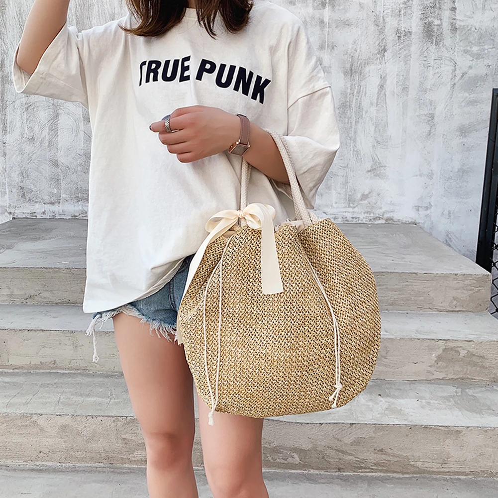 Women's Summer Fashion Straw Bag Beach Rattan Shoulder Bags Wicker Weave Handbag