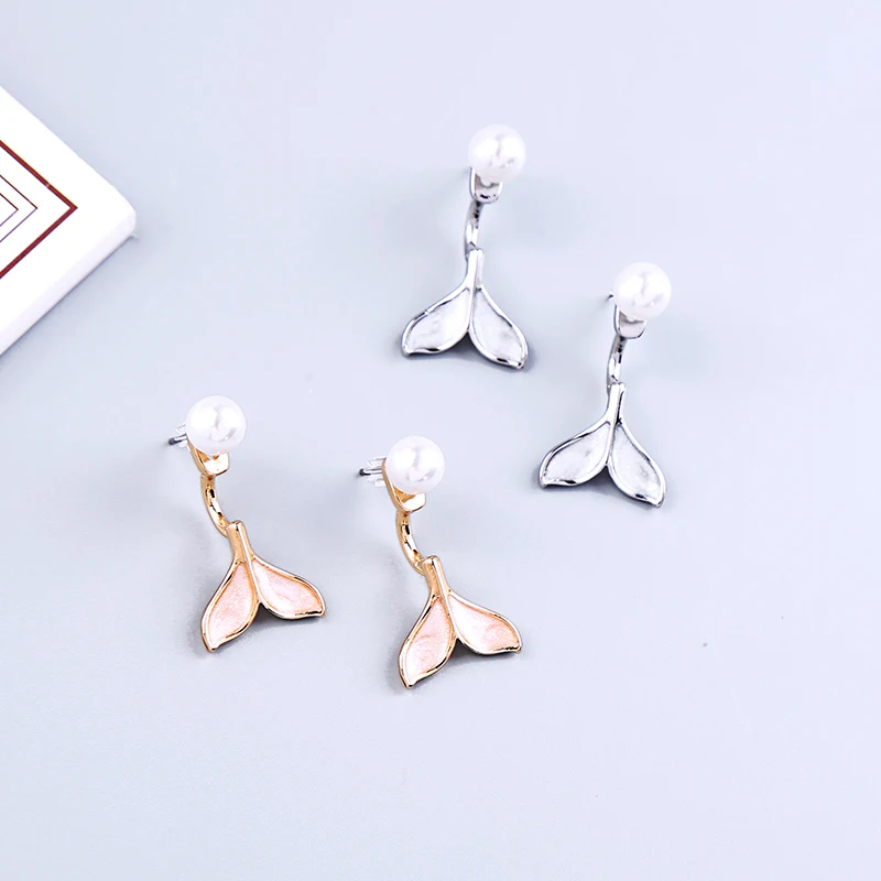 

BALANBIU Ocean Style Exquisite Crystal Enamel Fishtail Acrylic Pearl Stud Earrings For Women Gold Color 2019 New Fashion Jewelry