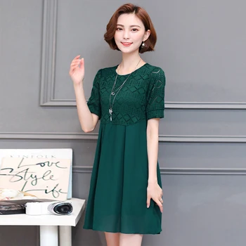 

2020 Summer Dress Female Patchwork Elegant Chiffon Ladies Dresses Short Sleeve Mini Vintage Vestido Casual Black WXF785