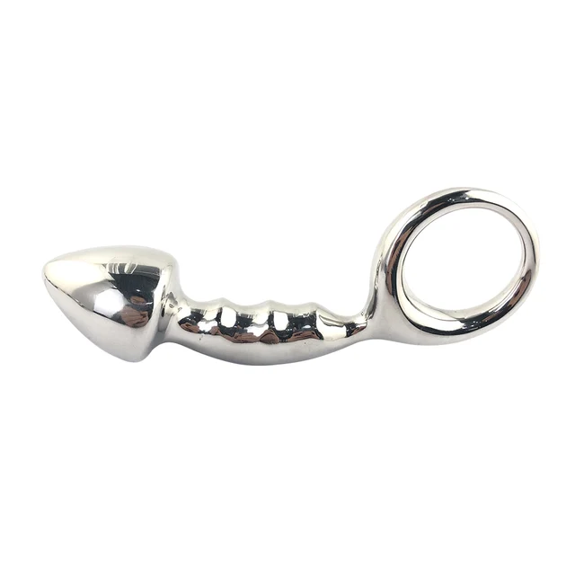 huge heavy Stainless steel Metal butt plug with pull ring