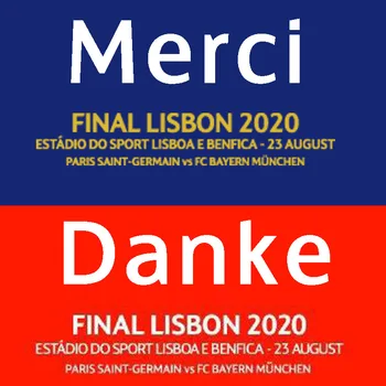 

Final Lisbon 2020 Match Details Patch and Merci Danke Thank You Patch Heat Transfer Iron on Soccer Badge