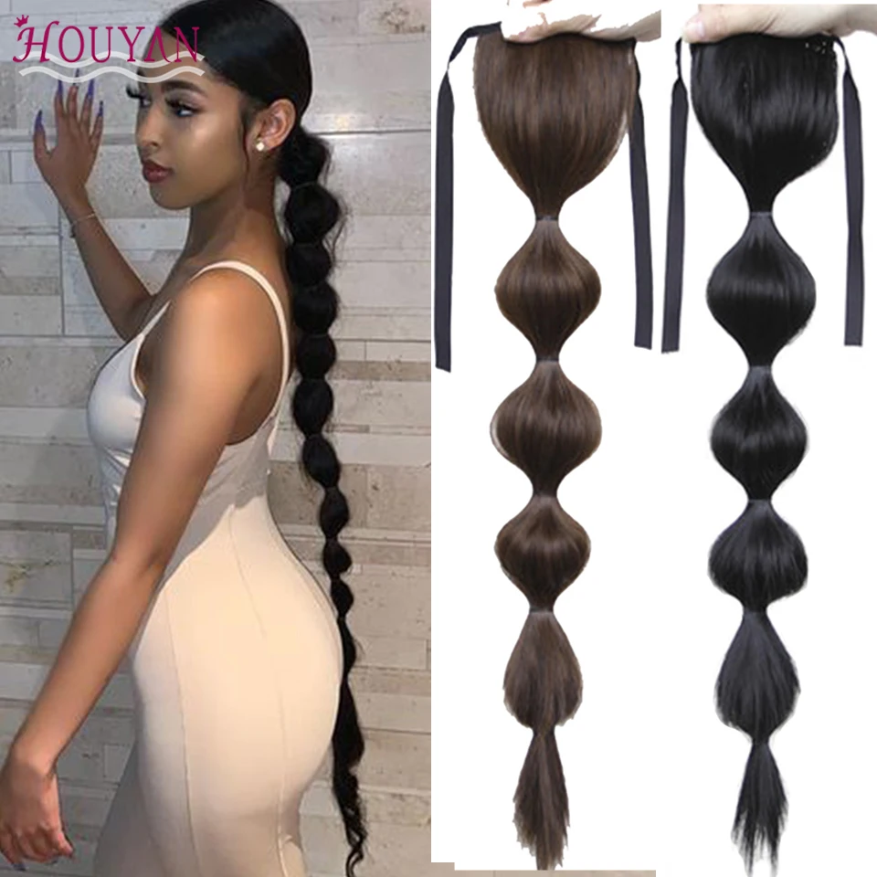 HOUYAN-Cola de Caballo larga de burbuja para mujer, linterna negra, coleta con cordón, accesorios para el cabello, coleta sintética a la moda