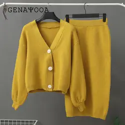 Genayooa вязаный женский комплект из двух предметов 2019 Женский комплект из 2 предметов свитер костюм винтажный кардиган с длинными рукавами