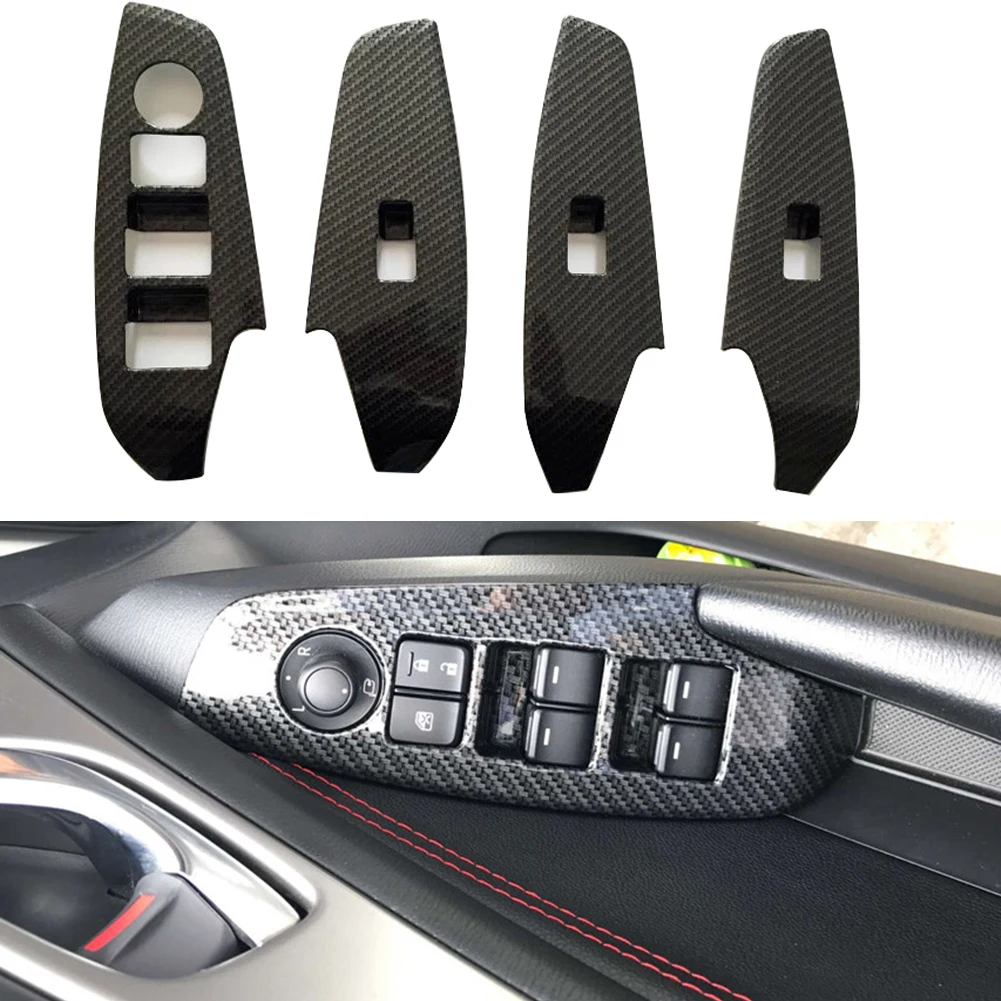 

For Mazda3 Axela 2014 2015 2016 2017 4Pcs Car Window Lift Switch Button Panel Frame Cover Trim Carbon Fiber Printed