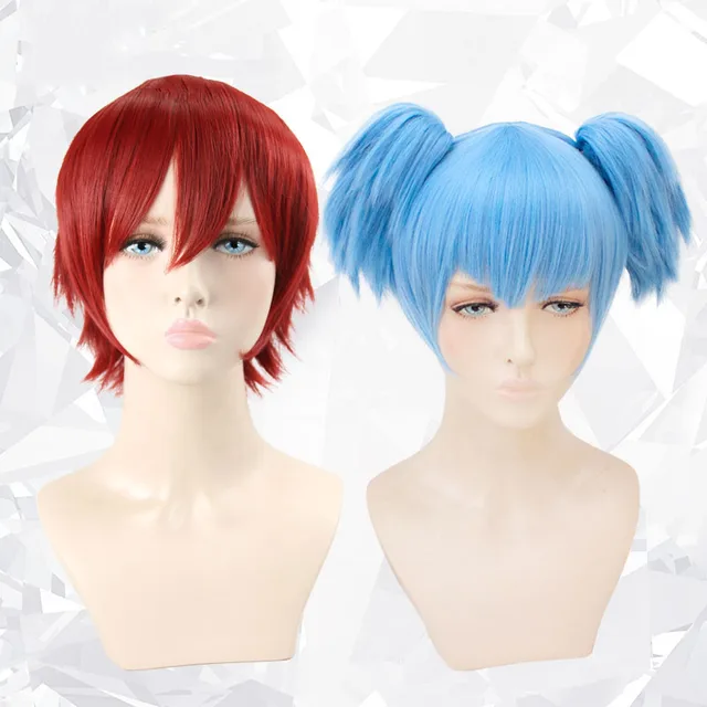 WEILAI Assassination Classroom cosplay wig Short hair Red Blue Double ponytail Synthetic wig