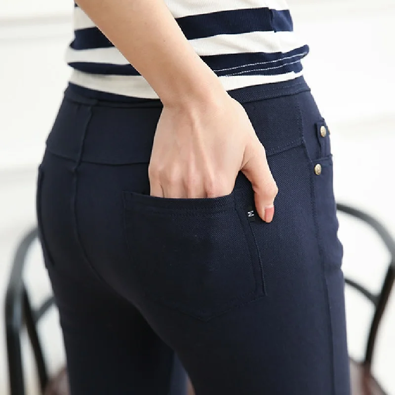 Женские брюки-карандаш размера плюс, женские повседневные Капри, белые, черные, темно-синие, женские облегающие брюки, палаццо, строгие брюки, DAF68