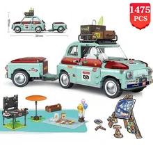 Moc Assembly Idead Tourist Picnic Car Trailer Tractor Diy Building Block Set Transport Children's Educational Bricks Toys Gifts
