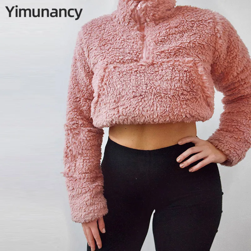 

Yimunancy 2019 Autumn Winter Cropped Hoodie Women Fashion Turtleneck Casual Hoodie Sweatshirt Ladies Fleece Warm Pullovers