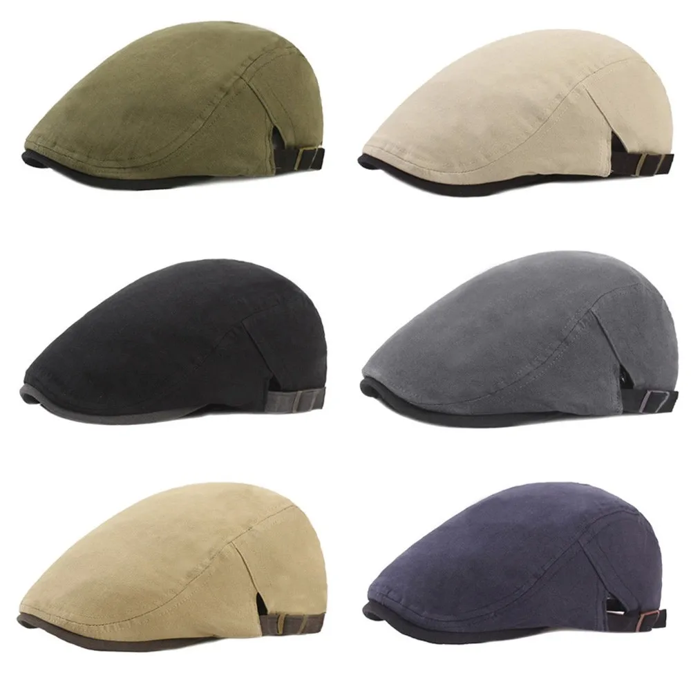 

Men Casual Solid Newsboy Hat Classic Retro Sun Summer Caps Cotton Beret Flat Cap