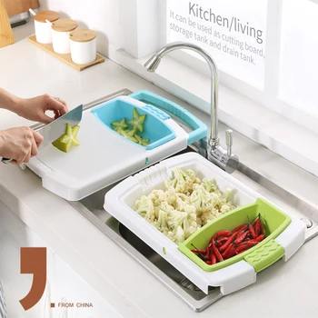 

3 In 1 Multi-Functional Chopping Board Detachable Folding Drain Basket Sink Cutting Board Creative Kitchen Storage Tools