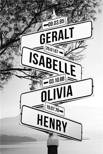 Personalized Intersection Street Sign with 4 Names Dates Canvas Painting One Piece Wall Art Custom Family Street Gift Home Decor 4