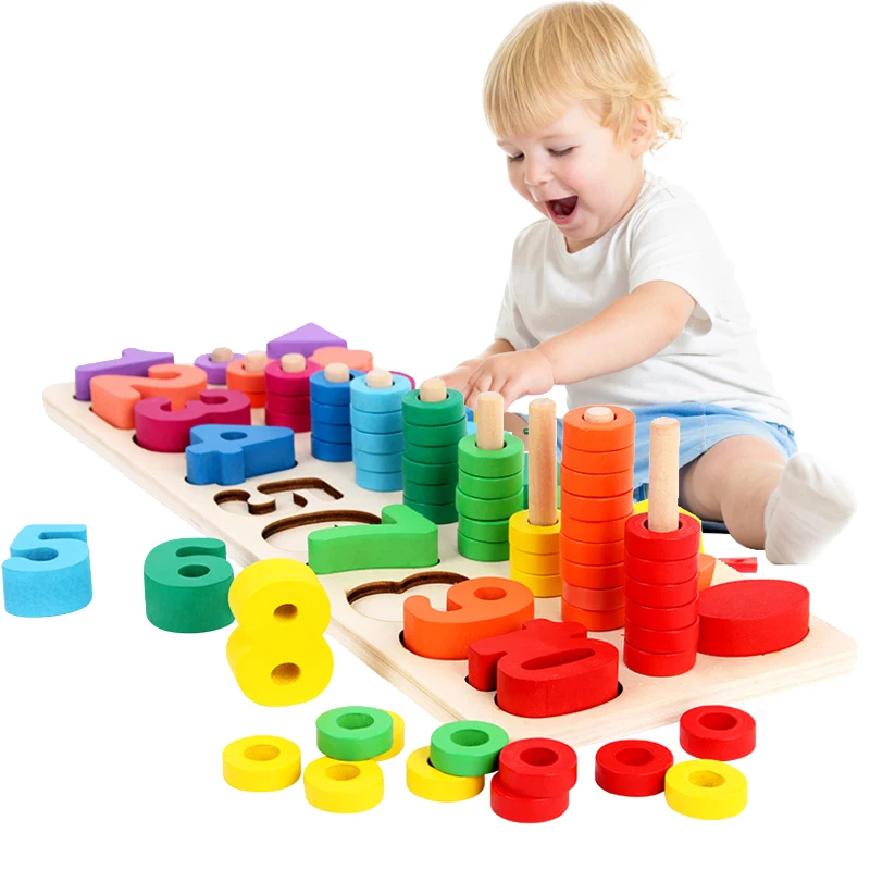 Montessori Educational Wooden Toys For kids Board Math Fishing Count Numbers Matching Digital Shape Match Early Education Toy