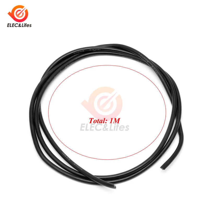 1 Set 14 AWG Gauge Wire Flexible Silicone Stranded Copper Cables 2m For RC Black 1M+ Red 1M silicone wire 14AWG