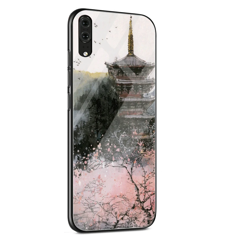 Стеклянный чехол для huawei P30 P20 P10 Y9 Y6 mate 20 Pro Lite P Smart Honor 7A 8X9 10, чехол для японского искусства