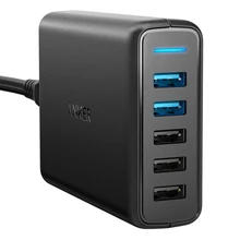 63W QC 3.0 + PowerIQ 5 USB Ports Charger Travel Charger (Black)