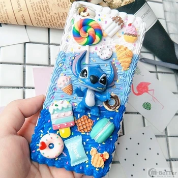 

For Samsung S20 ultra DIY case note 10 plus 3D cartoon stitch phone cover Galaxy s8/9/10+ s6/s7edge handmade creamy case gift