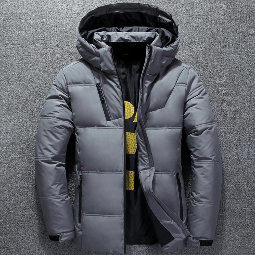 Высококачественная зимняя мужская куртка-пуховик, теплое плотное пальто, Зимняя парка, Мужская теплая верхняя одежда, модная белая куртка-пуховик на утином пуху, пальто - Цвет: Gray