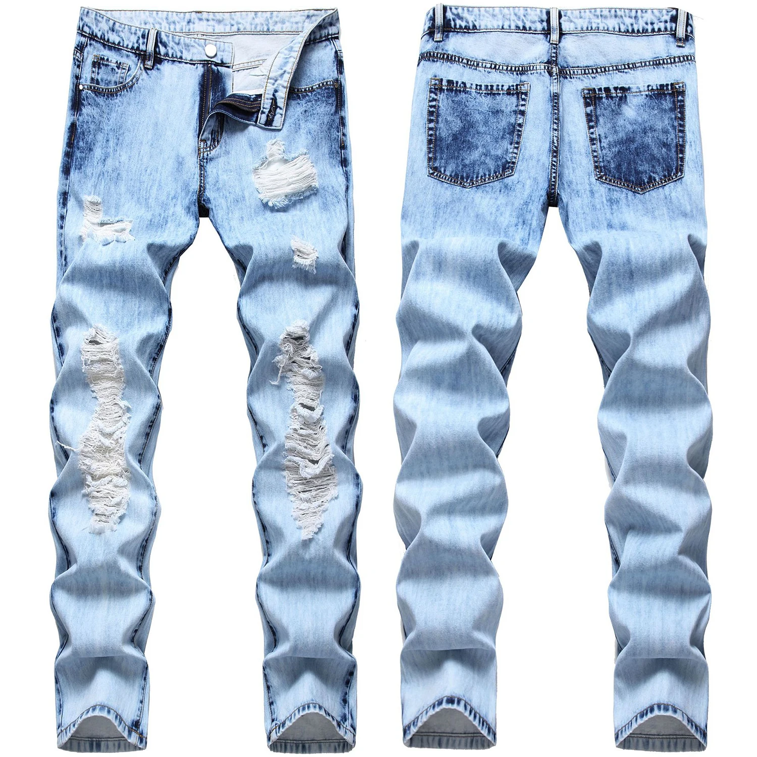 

New arrive men's slim stretch blue jeans high quality hole ripped street fashion pants light luxury stylish sexy casual jeans;