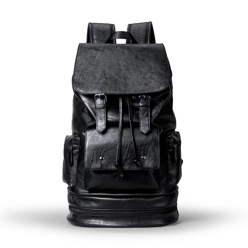 

Ougger Large Fashion Traveling Bags and Luggage for Men Youth Backpack Black PU Simple England Style Multifunction Sport Bag