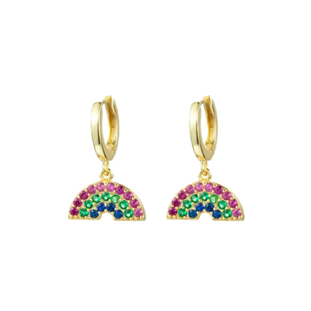 925 Sterling Silver Colored Crystal Hoop Earrings Collection Rainbow Zircon Mosaic Charm Circle Huggie Earrings Jewelry