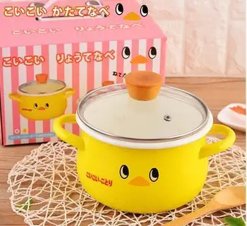 

Japanese porcelain enamel small thickening double ears cartoon soup milk noodle pot baby food stewpot stockpot saucepan