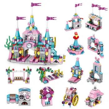 

12-in-1 Princess Castle Model Assembled Fight Inserted Small Particles Building Blocks Educational Toy 633012