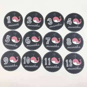 

1-12 Month Cartoon Whale Pattern Newborn Round Monthly Stickers F3ME