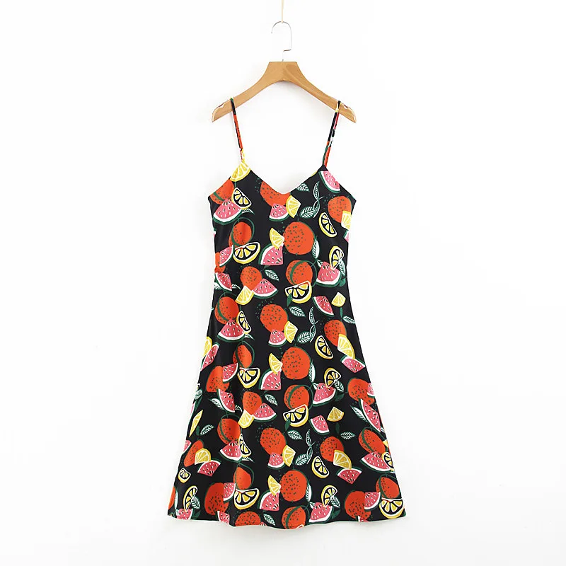 

2019 Spring Europe And America WOMEN'S Dress New Style Fruit Printed Camisole Dress 2027