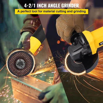 VEVOR Electric Angle Grinder 900W Angular Power Grinding Machine 4.5Inch Plastic Stone Metal Wood Cutting Grinding Wheel Tool 3