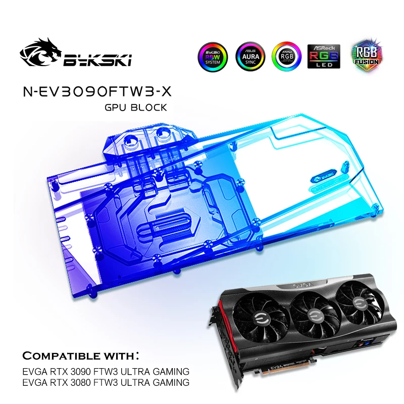 Водяной блок Bykski GPU для EVGA RTX 3090 /3080 FTW3 ULTRA игровой графическая карта VGA Cooler MOBO RGB SYNC N