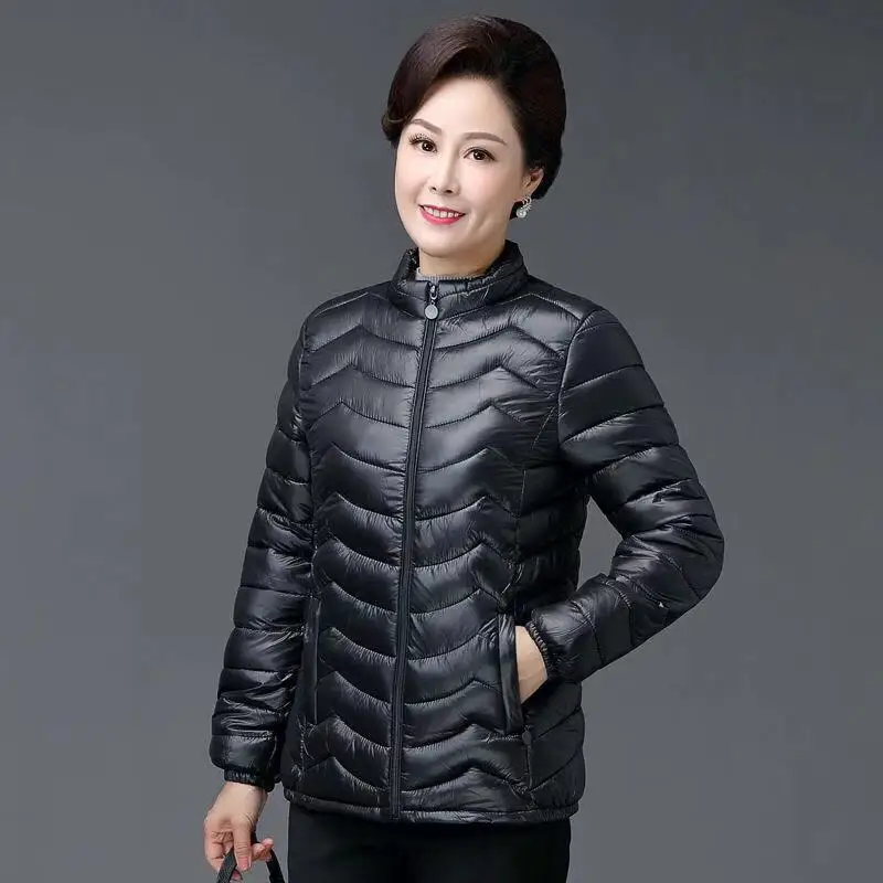 Осенний женский жакет, ультра-тонкая зимняя куртка, Женская куртка, теплая тонкая Толстая Женская куртка, большие размеры 6XL - Цвет: Черный