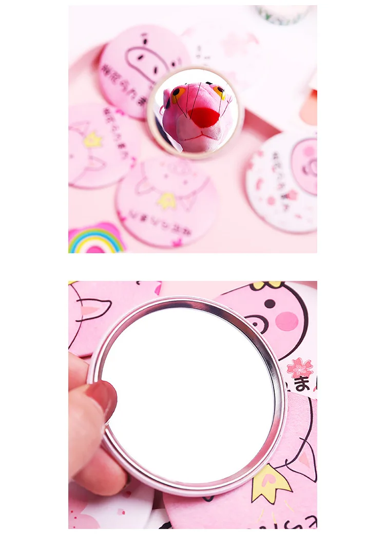 1597 Cute Portable Small Glasses Women's Mini Makeup Mirror Dress up Students Pocket Mirror Circle Cartoon Small Mirror