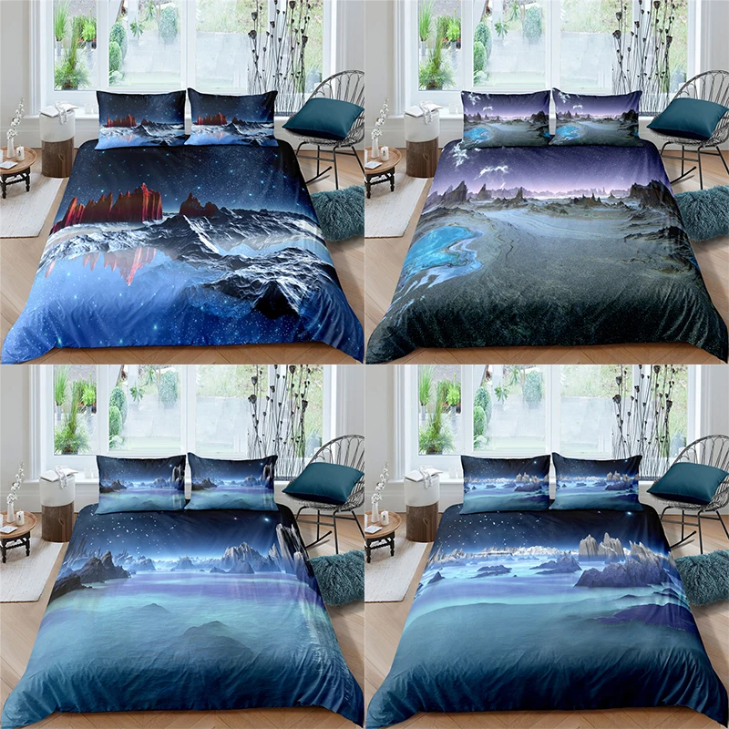 

3D Starry Sky Landscape Printed 2/3Pcs Bedding Set Mountain Pattern Duvet Cover and Pillowcase Home Textile Queen and King Size