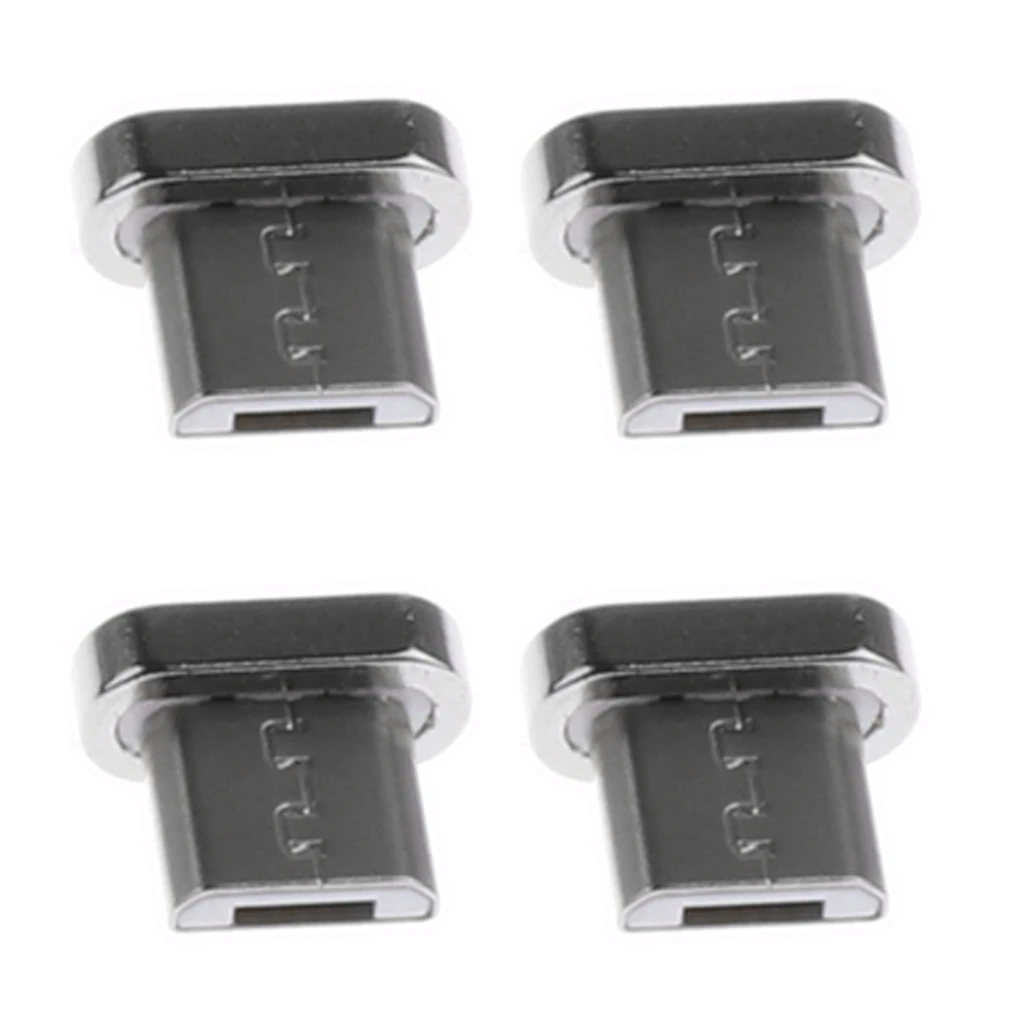 4 Pieces Alloy Micro USB Male Cord Magnetic Tip Charger Adapter Connector for Android Mobile Phones Silver