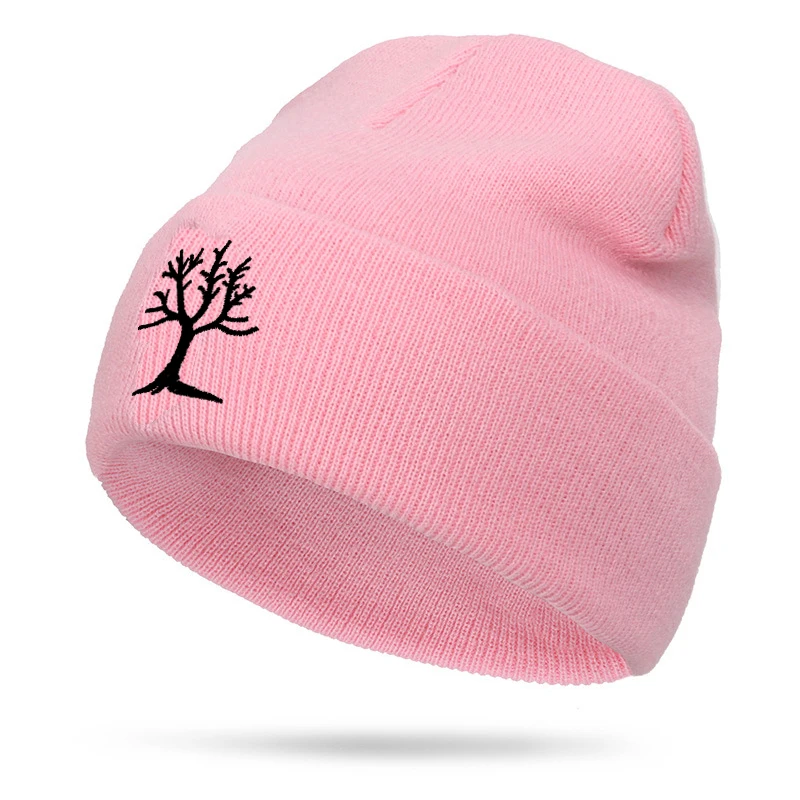 Зимние женские шапки с вышивкой дерева xxxtentacion Dreadlocks Skullies Beanies, Повседневные шапки для мужчин, черная вязаная шапка - Цвет: Розовый