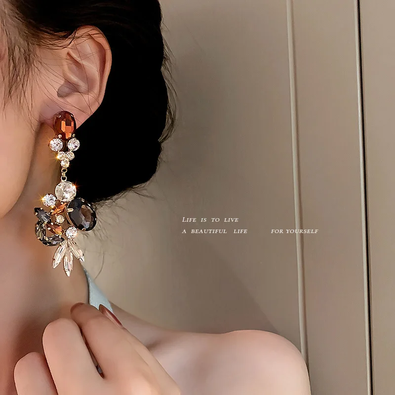 925 Silver Needle European And American Retro Diamond Inlaid Crystal Tassel Light Extravagant Exaggerated Earrings | Украшения и