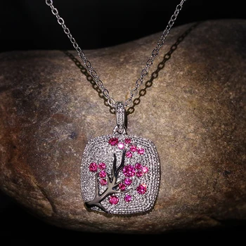 

Trendy Elegant Temperament Pendant Necklace for Women Fashion Crystal Flower Plum Tree Branch Blossom Charm Necklace Chain