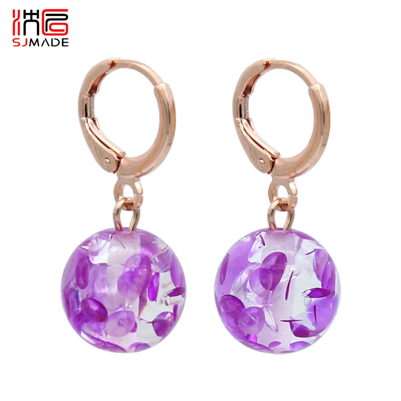 

SJMADE 585 Rose Gold New Fashion Round Colorful Dangle Earrings For Women Girls Wedding Daily Jewelry South Korean Cute Eardrop