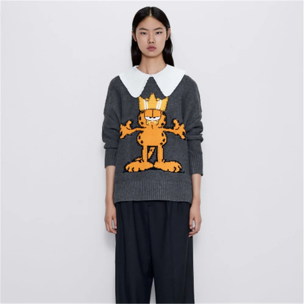 ZA 2019 Women's Sweater Fashion New Autumn Printing Bohemian Loose Long-sleeved Round Neck Travel Party | Женская одежда