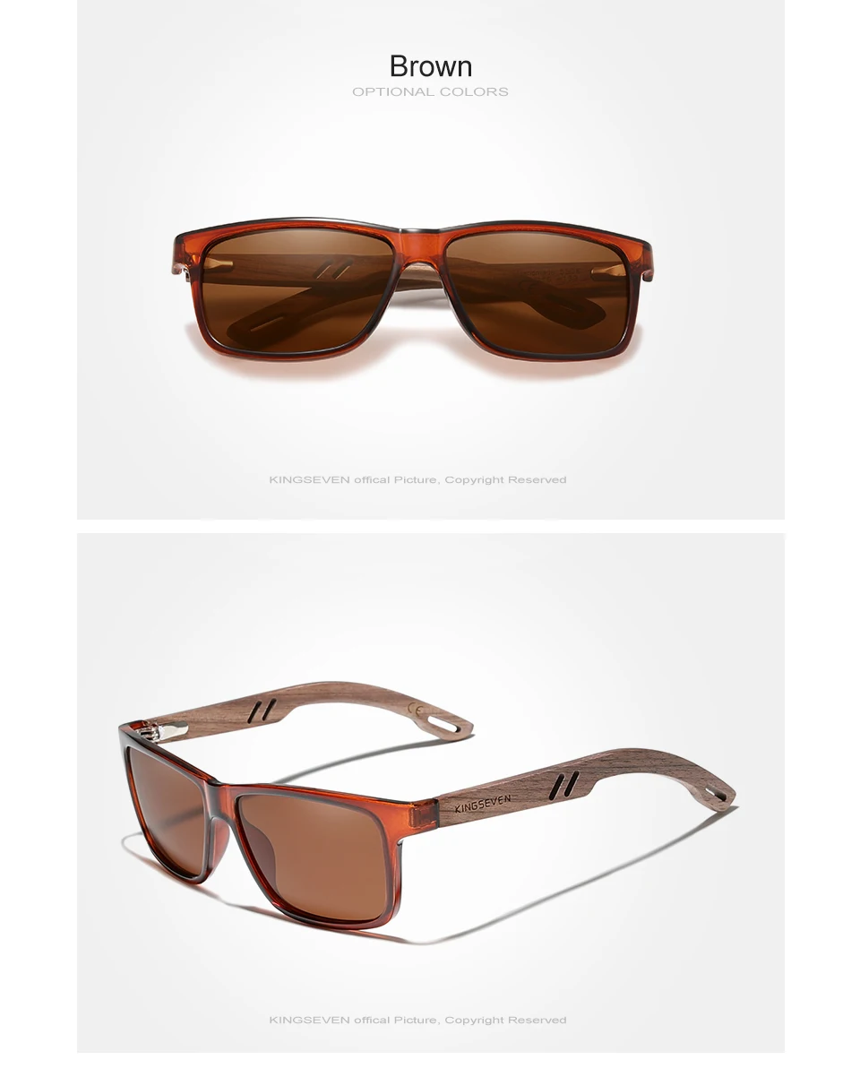 KINGSEVEN TR90 + Walnut Wooden Frame Eyeglasses Polarized