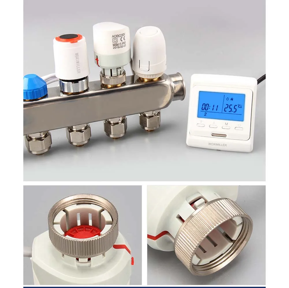 24V 230V NO NC electric thermal actuator valve head for thermostat manifold underfloor heating radiator normally opened closed