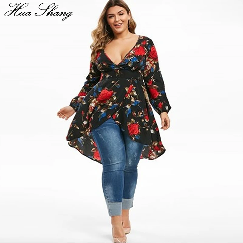 4XL 5XL плюс Размер удлиненная блуза юбка женская 2019 Лето V шеи с длинным рукавом