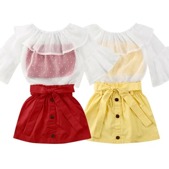 

Baby Girld Summer Set 1-6Y Infant Kids Girl Mesh Tops Chiffon Shirt + Bowknot Skirt Girls Outfits