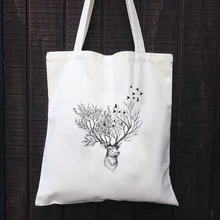 Ручная печать оленя, Холщовая Сумка-тоут, для ежедневного использования, сумка-шоппер, эко многоразовая утилизация, женская сумка, моющаяся