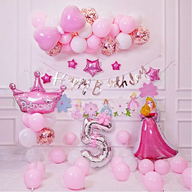 Ballons à Thème Princesse Rose pour Bébé Fille de 4, 5, 6, 7, 8, 9, 10 Ans,  Bannière de ixd'Anniversaire, Guirxiété de Fond, Décoration Murale -  AliExpress